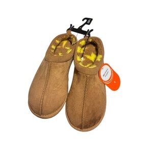 Wonder Nation Brown Slip-On Kids Cozy Slippers with Yellow Plush Lining